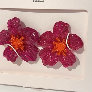 Zara Pink and Orange Floral Earrings NWT